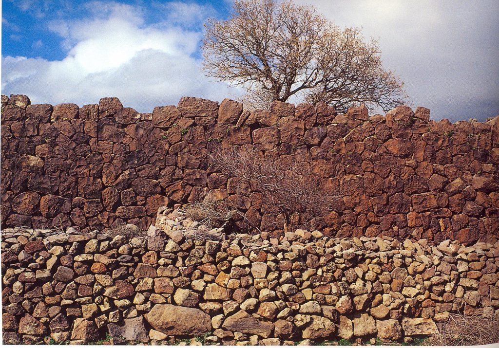 Άποψη αναλημματικού τοίχους αρχαϊκών χρόνων, δομημένου με "λέσβια τοιχοδομία" στην περιοχή της Αποθήκας.